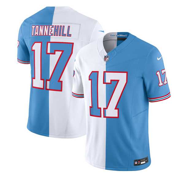 Men & Women & Youth Tennessee Titans #17 Ryan Tannehill White Blue 2023 F.U.S.E. Split Vapor Limited Throwback Jersey